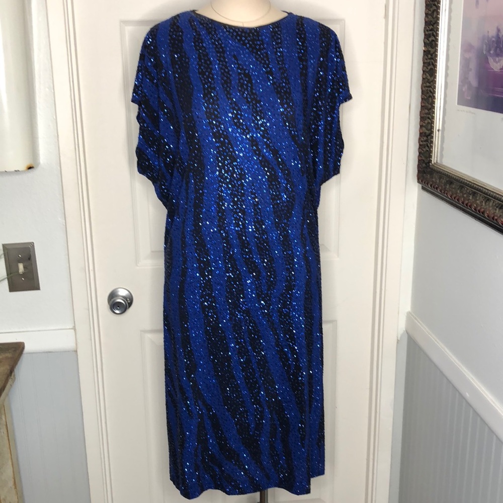 Vintage 1970’s Ricki Lang glitter zebra print sheath dress